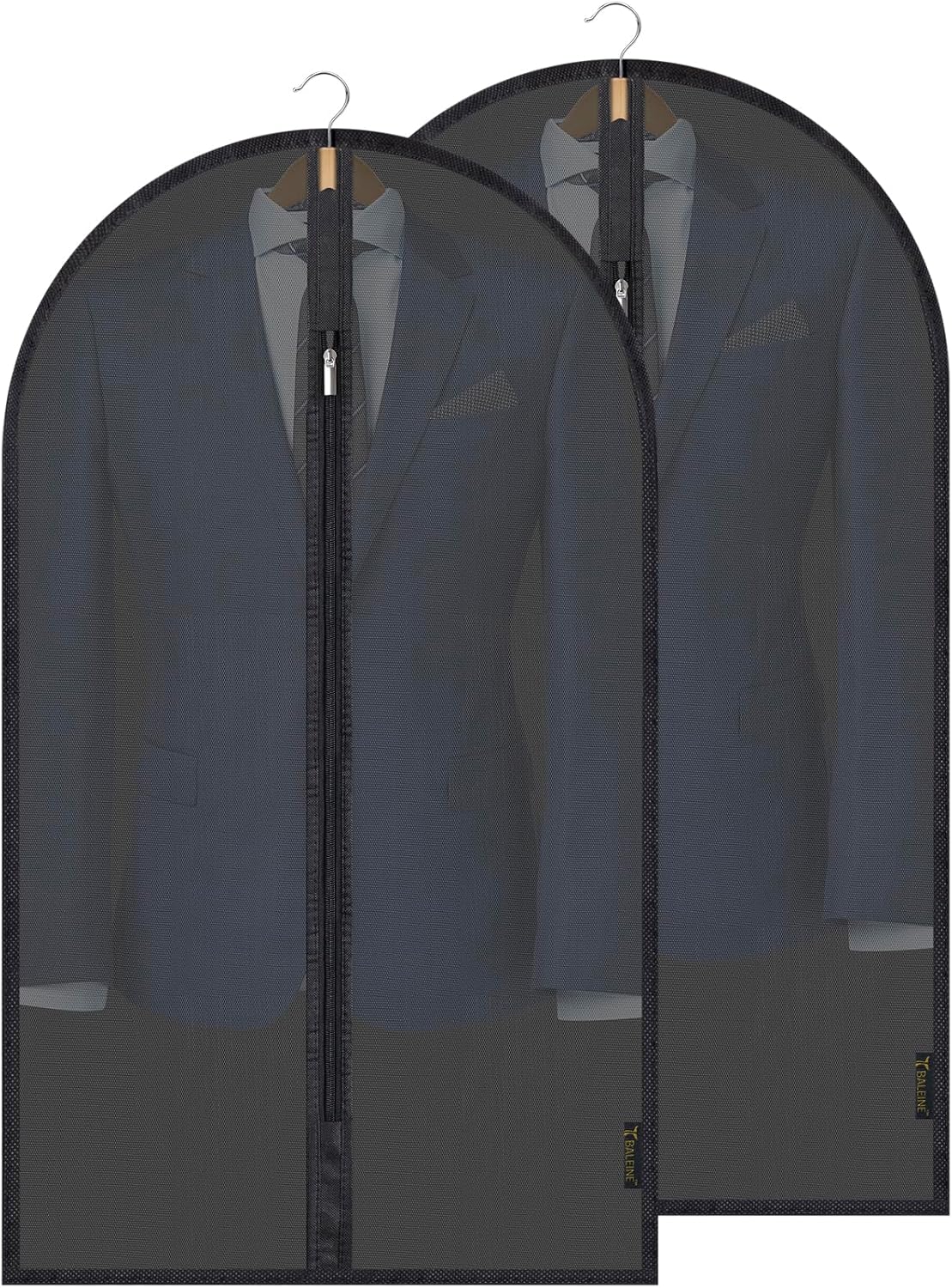40'' Translucent Garment Bags, 2 Packs PEVA Dress Bag for Closet Clothes Dresses Suit Coats Storage (Black, 2PK)
